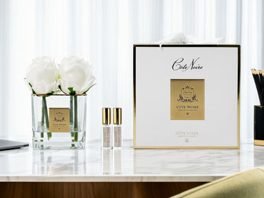 COUTURE SQUARE 4 ROSE BUDS CLEAR GLASS GOLD - Ivory - SVC401